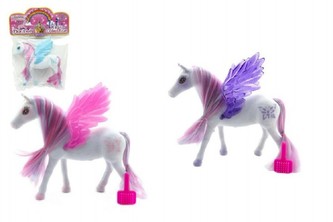 Kůň s křídly česací fliška 16cm asst 3 barvy v sáčku