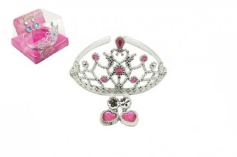 Korunka + náušnice plast, 2 barvy, v krabičce 14x14x11cm - 1 kus