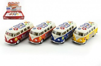 Autobus Kinsmart VW Classical kov/plast 13cm na zpětné natažení 4 barvy 12ks v boxu