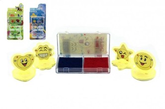 Razítka 4ks s poduškou plast 3cm asst mix druhů na kartě 24ks v boxu