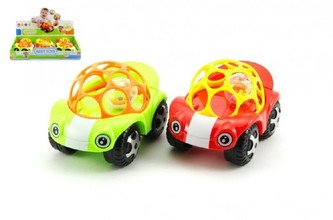Autíčko s chrastítkem plast 12cm asst 2 barvy 6ks v boxu