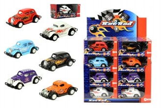 Auto kov/plast 9 cm na zpětné natažení mix barev v krabičce 14x6,5x6cm 24ks v boxu