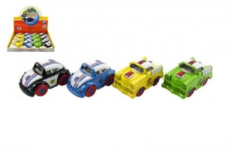 Auto veterán kov/plast 8cm na setrvačník asst 12ks v boxu 18m+