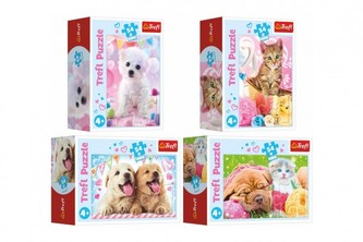 Minipuzzle 54 dílků Domácí zvířata 4 druhy v krabičce 9x6.5x4cm