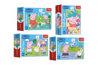 Minipuzzle 54 dielikov Šťastný deň Prasiatka Peppy / Peppa Pig v krabičke 9x6.5x3, 5cm - výber zo 4 druhov