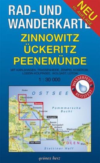 Rad- und Wanderkarte Zinnowitz, Ückeritz, Peenemünde