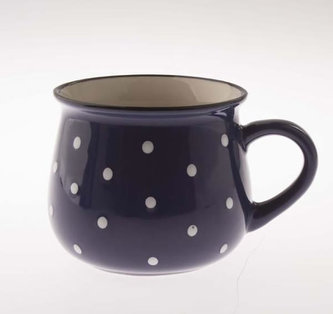 Veľký keramický hrnček s bodkami - modrý 770 ml