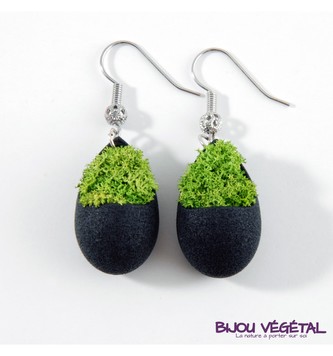 Živé šperky - Náušnice Slza černé s lišejníkem