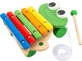 Small Foot Dětské dřevěné hudební nástroje Tahací Xylofon žába