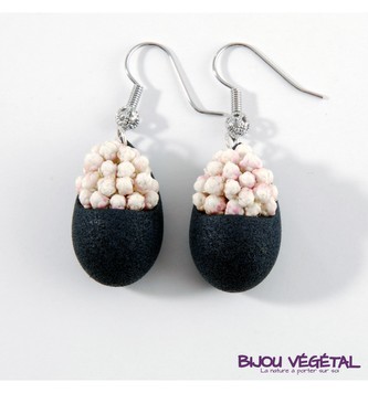 Živé šperky - Náušnice Slza černé s trvalými bílými květy