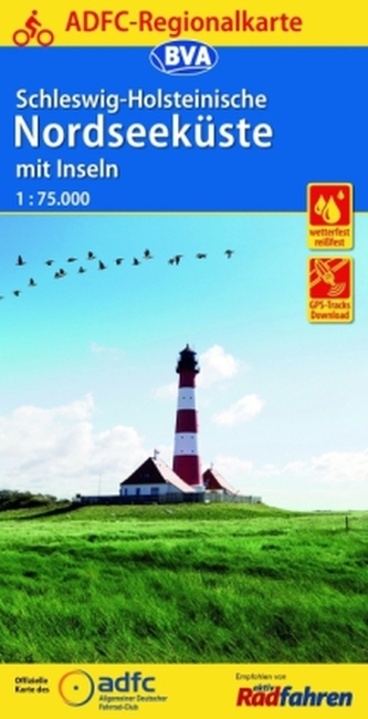 ADFC-Regionalkarte Schleswig-Holsteinische Nordseeküste mit Inseln mit Tagestouren-Vorschlägen, 1:75.000, reiß- und wetterfest,