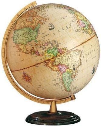 Renaissance Leuchtglobus, Dunkler Holzfuß und altmessingfarbener Kunststoff-Meridian