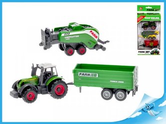 Kovový traktor s 2 vlečkami