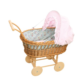Petitcollin Proutěný kočárek šedé květy