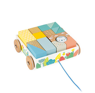 Dřevěný vozík na tažení s dřevěnými kostkami Pure Janod