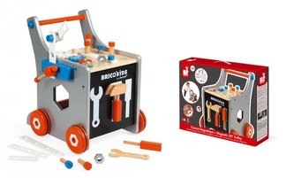 Dřevěné chodítko a vozík s nářadím 25 ks BricoKids Janod od 1 roku