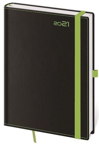 Diář 2021: Black Green, A5 denní, 145x205, s poutkem na propisku
