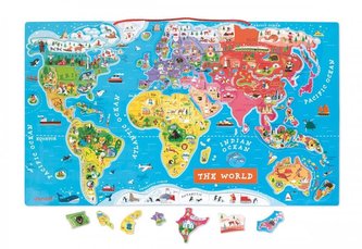 Magnetická mapa sveta Janod na zavesenie anglická verzia od 5 rokov puzzle 92 magnetov