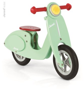 Dřevěné odrážedlo Vespa mint skútr Janod zelené na rozvoj rovnováhy od 3-6 let