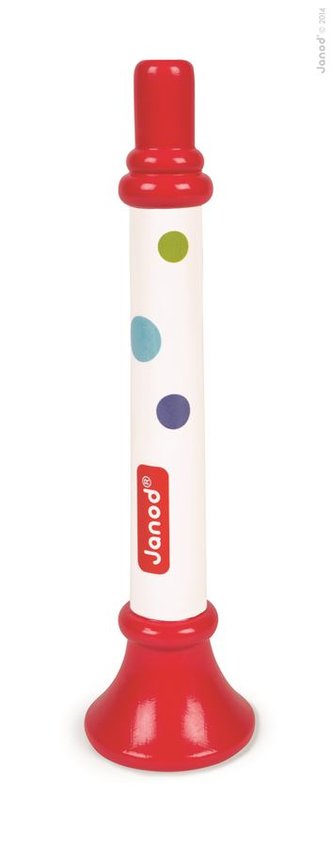 Trubka pro děti Confetti Janod červená s realistickým zvukem od 2 let