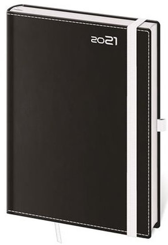 Diář 2021: Black&White, A5 denní, 145x205, s poutkem na propisku