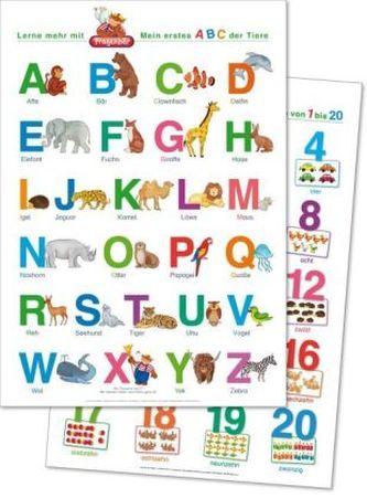Fragenbär-Lernposter: Mein erstes ABC der Tiere + Zahlen und Mengen von 1 bis 20, 2 Poster