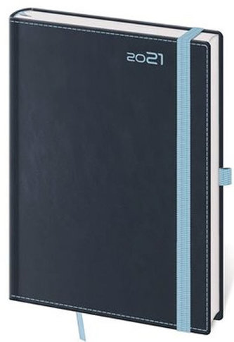 Diář 2021: Double Blue, A5 týdenní, 145x205, s poutkem na propisku