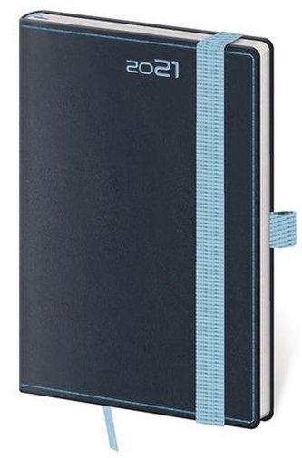 Diář 2021: Double Blue, kapesní týdenní, 90x140, s poutkem na propisku