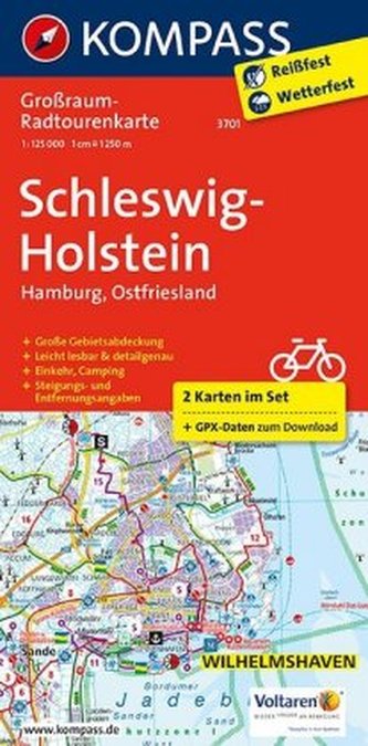 Kompass Großraum-Radtourenkarte Schleswig-Holstein, Hamburg, Ostfriesland, 2 Bl.