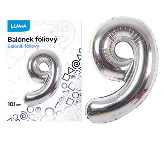 Balónek foliový č. 9 STŘÍBRNÝ 101cm LUMA