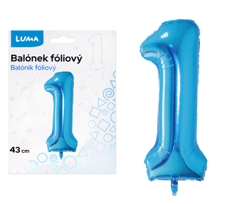 Balónik fóliový č. 1 MODRÝ 43cm LUMA