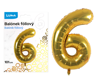 Balónek foliový č. 6 ZLATÝ 101cm LUMA