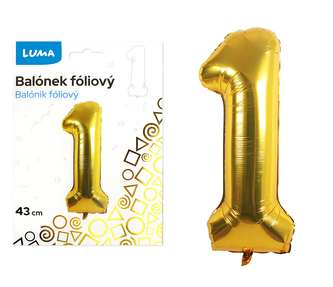 Balónek foliový  č. 1  ZLATÝ 43cm LUMA
