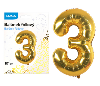 Balónik fóliový č. 3 ZLATÝ 101cm LUMA
