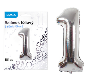 Balónik fóliový č. 1 STRIEBORNÝ 101cm LUMA
