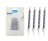 Svíčka 12ks, SPIRÁLA stříbrná LUMA