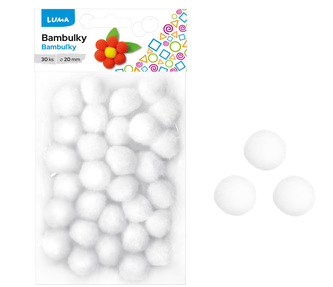 Bambulky bílé, 30ks 20mm LUMA