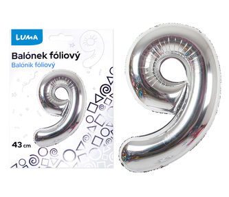 Balónek foliový  č. 9  STŘÍBRNÝ 40cm LUMA