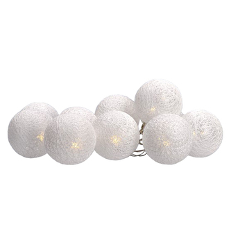 LED řetěz vánoční koule bavlněné, 10LED, 1m, 2x AA, IP20