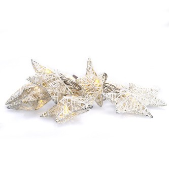 LED řetěz vánoční hvězdy bílé proplétané, 10LED, 1m, 2x AA, IP20