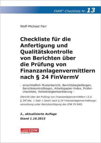 Checkliste 13 für die Anfertigung und Qualitätskontrolle von Berichten über die Prüfung von Finanzanlagenvermittlern nach Paragr