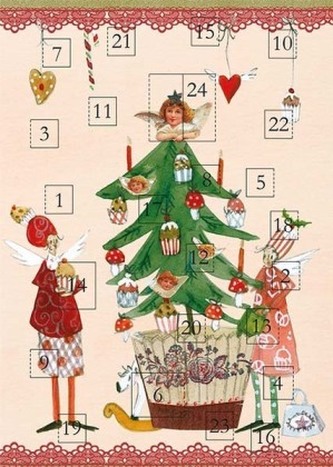 Adventskalender-Doppelkarte '2 Engel mit Weihnachtsbaum'