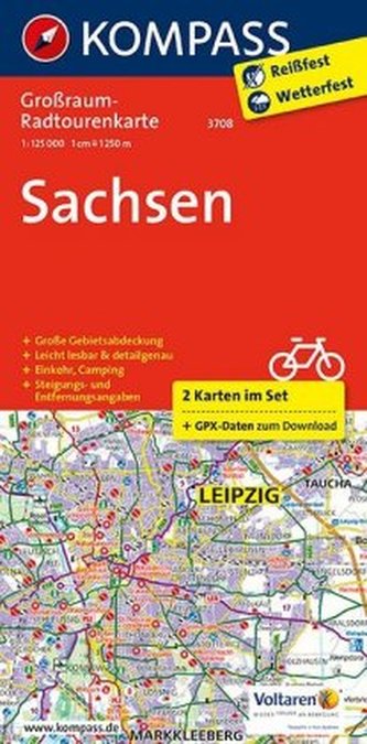 Kompass Großraum-Radtourenkarte Sachsen, 2 Bl.
