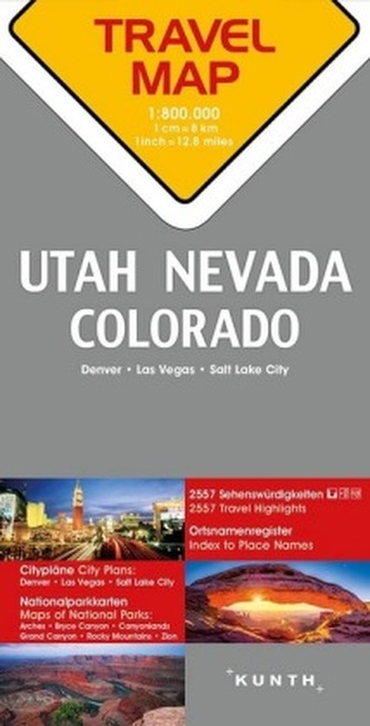 Travelmap Reisekarte Nevada / Utah / Colorado 1:800.000