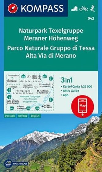 Kompass Karte Naturpark Texelgruppe, Meraner Höhenweg, Parco Naturale Gruppo di Tessa, Alta Via di Merano