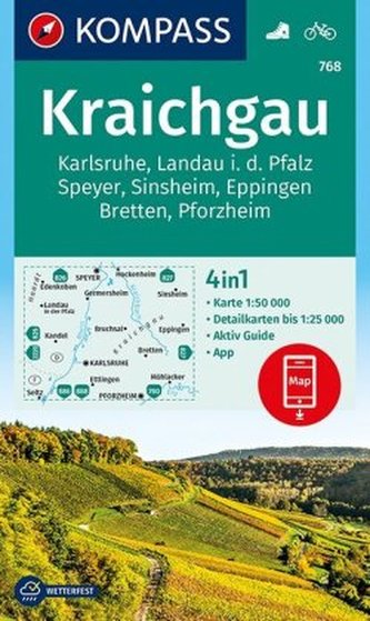 Kompass Karte Kraichgau, Karlsruhe, Landau i. d. Pfalz, Speyer, Sinsheim, Eppingen, Bretten, Pforzheim