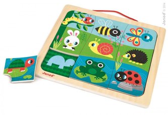 Drevené vkladacie magnetické puzzle s tieňmi Zvieratká v záhrade Janod od 1 roku 9 dielov
