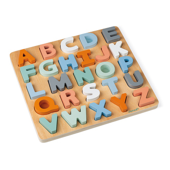 Drevené vkladacie puzzle Abeceda a tabuľka na písanie Janod Cocoon 26 ks