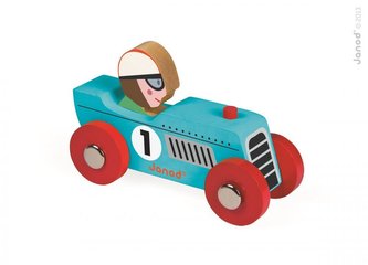 Dřevěné auto Story Racing Retromotor Janod od 1 roku modré nebo stříbrné