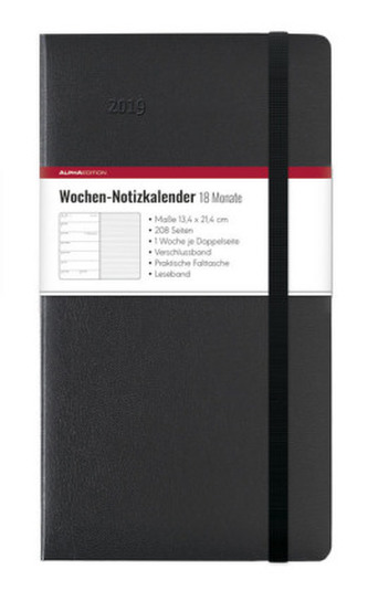 Wochen Notizkalender 18 Monate groß Black 2019